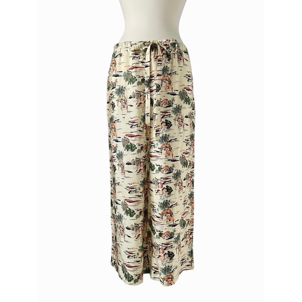 Khaite Phoebe Tiger Toile Pants Ivory Silk Wide Leg Ankle Drawstring Size L - Picture 11 of 11